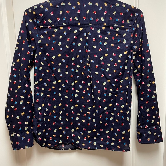 Talbots Sz SP Navy Button-Down w Colorful Acorn Pattern Quirky and Fun! - Picture 3 of 6